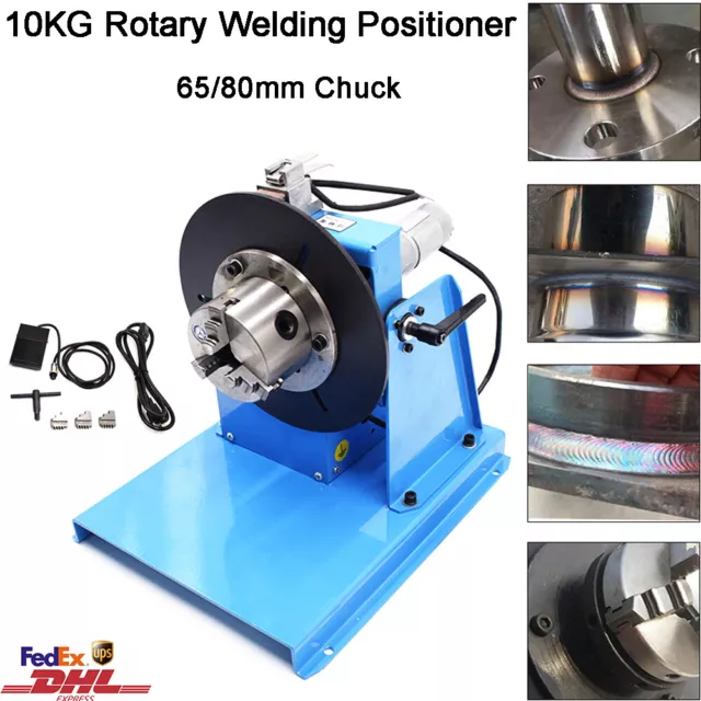 10KG Rotary Welding Positioner 0-90° Weld Turntable Table 65mm 80mm 3 Jaw Chuck