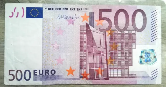 500€ Euro Banknote | 2002 X| Circulated Condition | Singed by Mario Draghi