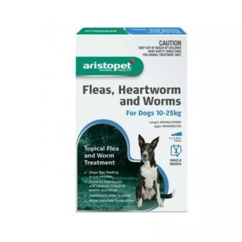 Aristopet Spot On 6pack for Dogs 10 - 25kg Fleas Heartworm & Worms Lice Ear Mite