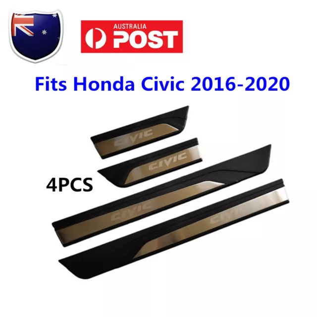 4pcs Car Scuff Plate Door Sill Trim Steel Protector Fits Honda Civic 2016-20 AU