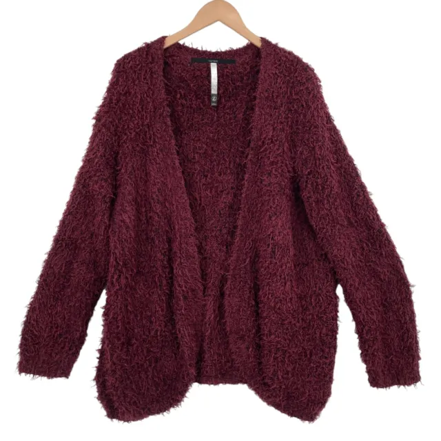 Kensie Cardigan Sweater Womens Large Burgundy Eyelash Long Sleeve Open Front