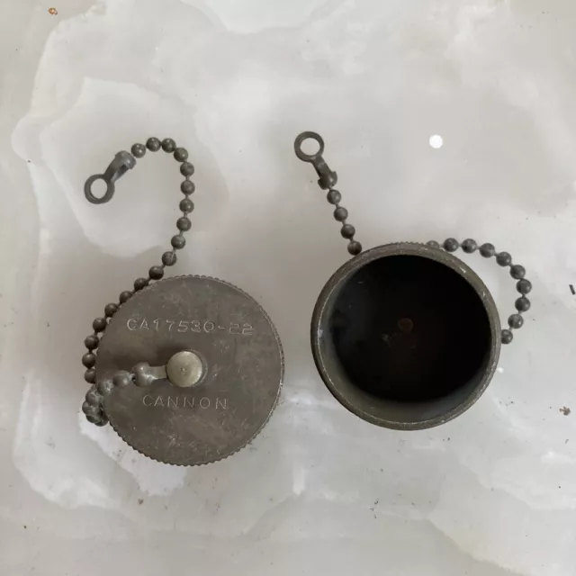 2 Cannon Audio Connector Dust Cover With Chain Various Military Radios Nos