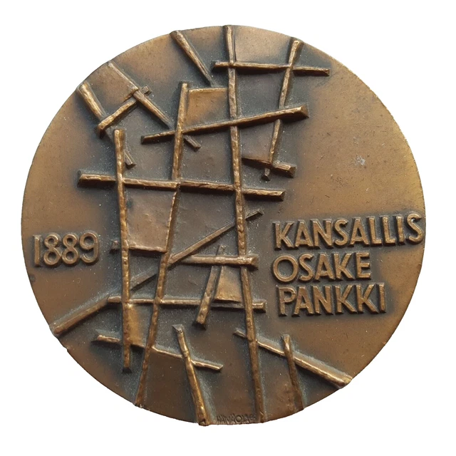Finland - H. Haivaoja Bronze Art Medal "National Share Bank 1889"  70 mm, 172 gr