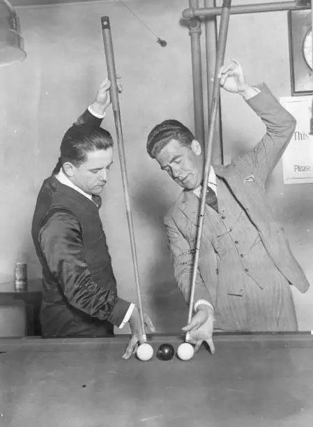 Edouard Horemans shows off his skills with Marcel Van 1930 Billiard OLD PHOTO