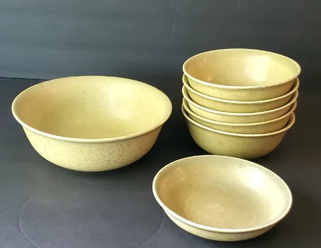 Vintage MCM Lot Of 7 Shungyo Stoneware  Avocado Green Bowls Made In Japan