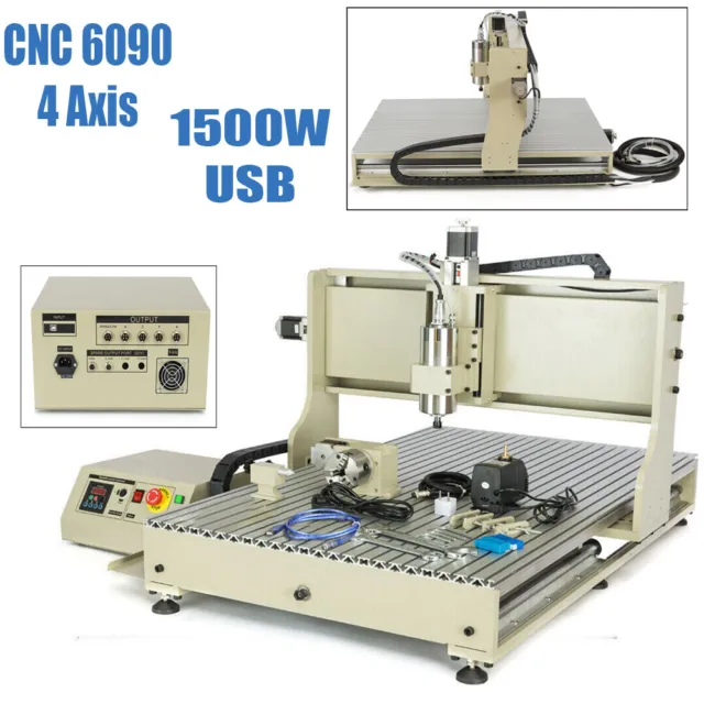 USB 4Axis 6090 CNC Router 3D Engraver Metal Milling Engraving Machine 1500W USA