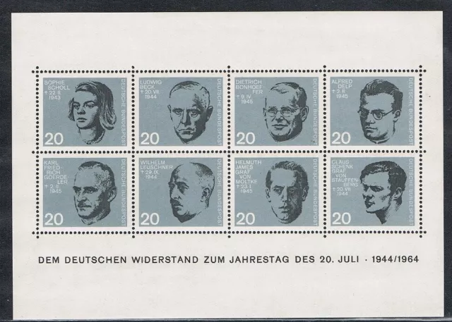 Bund Block  3 ** POSTFRISCH - 20. Jahrestag des Attentat auf Adolf Hitler