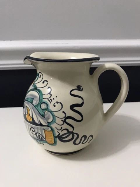 Hand Painted Signed By Artist Made In Italy Ceramic Pitcher Carafe