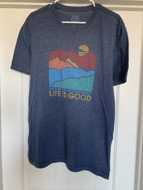 Vintage Men’s “Life Is Good” Cool Tee Single Stitch Blue T-shirt With Graphics