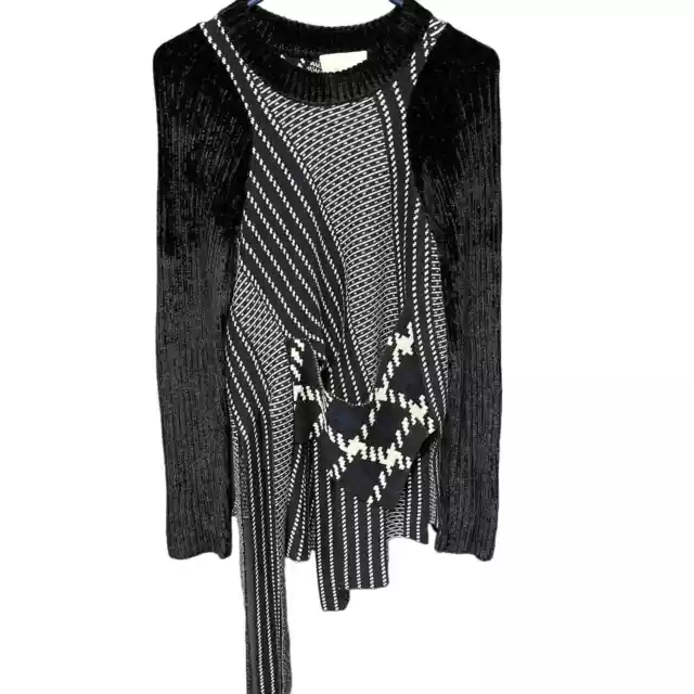 3.1 Phillip Lim Striped Black White Mock Neck Wool Sweater Womens Small Designer