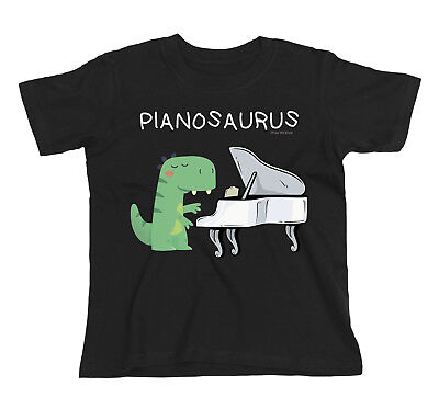 Pianosaurus Kids ORGANIC Cotton T-Shirt Funny Piano Dinosaur Unisex Music Gift