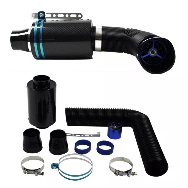 JUEGO UNIVERSAL Power filtro de aire deportivo Airbox Air Intake Flex manguera carbono real