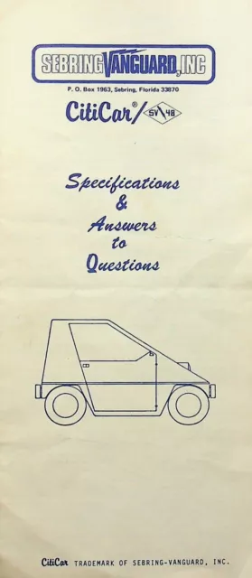 1970'S Citicar  Specifications & Answers To Questions Electric Car - E14-H