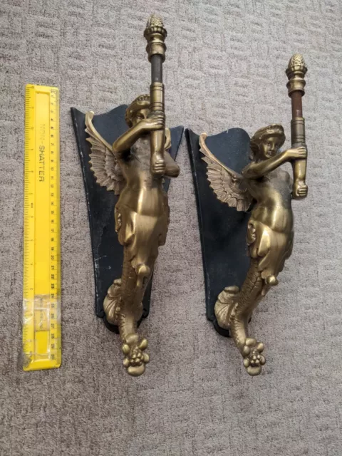 Vintage Brass Wall Lights /Wall Candle Sconces Mermaids  13” Tall For Modifying