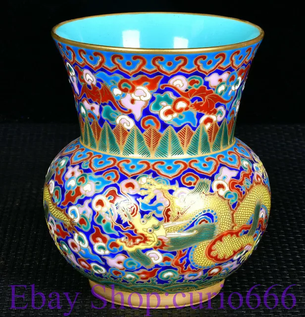 5" Qianlong Marked Old China Enamel Porcelain Gilt Palace Dragon Bat Bottle Vase