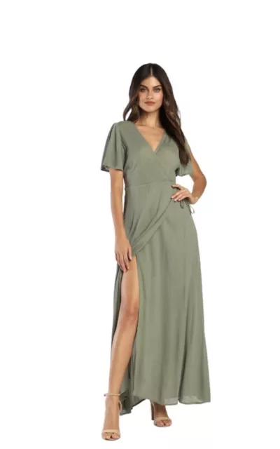 Lulu’s Much Obliged Olive Green wrap maxi dress in size Medium