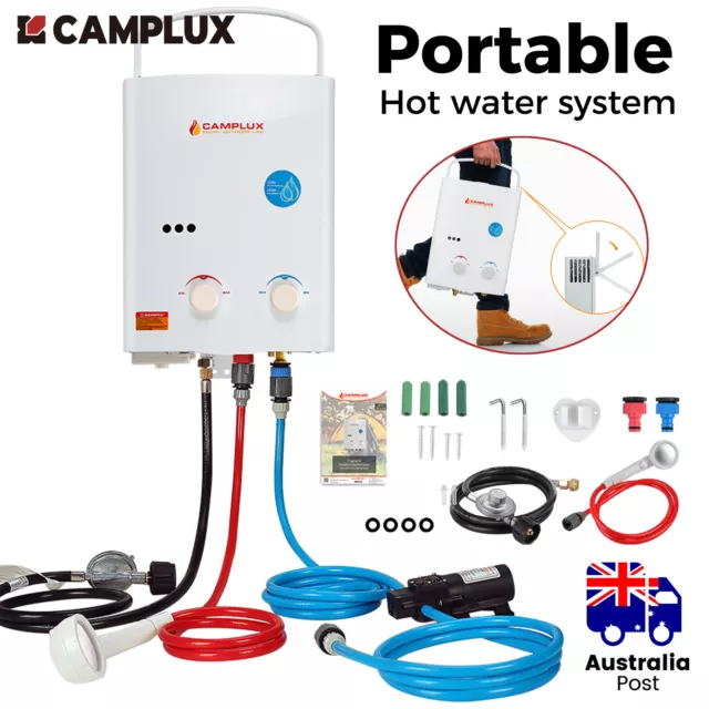 CAMPLUX 8L Portable Gas Water System Camper LPG Instant Hot Shower Outdoor Bath