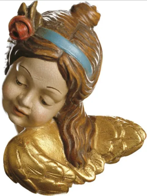 Paire De Bustes Anges Baroques CM 13 Sculpté en Bois de La à Val Gardena 2