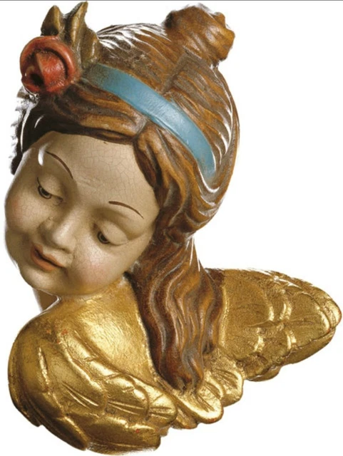 Paire De Bustes Anges Baroques CM 13 Sculpté en Bois de La à Val Gardena 2