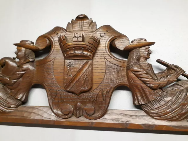 Ancien FRONTON Breton  en bois  de meuble   boiserie long 102 cm 2