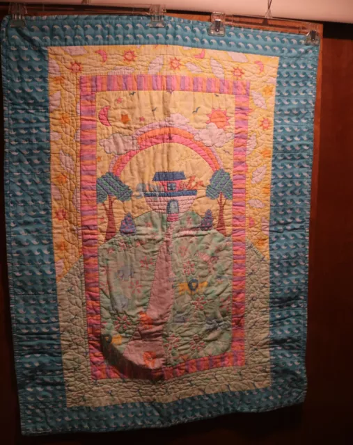 Vintage Hand Quilt Baby Blanket Noahs Ark Crib 2 Side Pattern Comforter