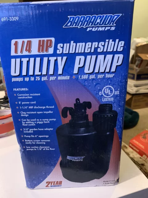 Barracuda 1/4 HP Thermoplastic Submersible Utility Pump 1500 GPH Max Flow Rate