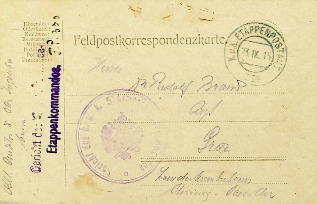 Österreich Ungarn 1915 WWI Feld Postkarte W / Kuk Etappenpostamt Cachet Sich