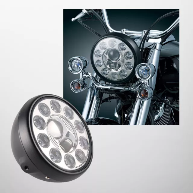 7" LED Feu Lampe Moto Avant noir housing w/ position lamp 1PCE Sirius NS-2241 2