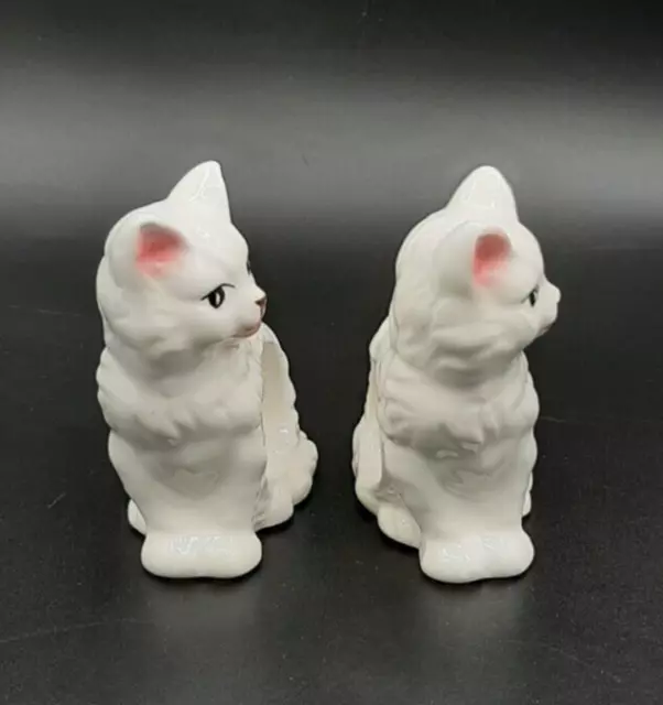 Vintage Cat Kitten Napkin Ring Holders Pair Bone China by Abbott Made in Taiwan 2