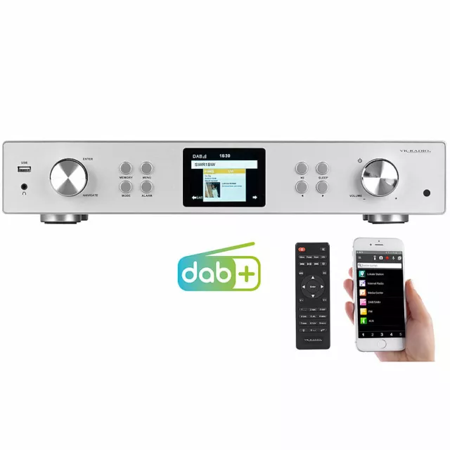 VR-Radio Digitaler WLAN-HiFi-Tuner mit Internetradio, DAB+, UKW, MP3, Alu-Optik