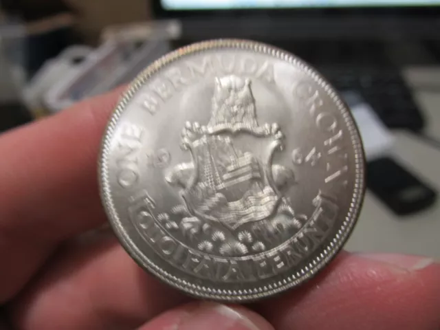 Stunning 1964 Bermuda One Crown Silver Coin, BU Brilliant UNC. 2