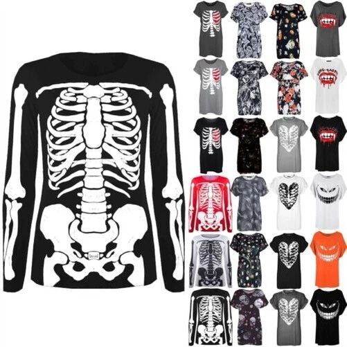 Donna Costume Halloween T Shirt Donna Scheletro Ossa Costume Coustume Top