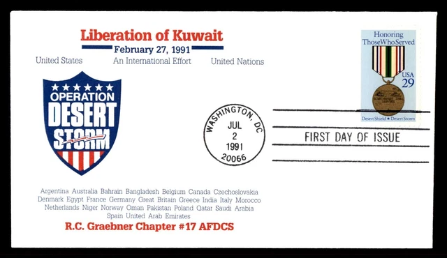 Mayfairstamps US FDC 1991 Medal Operation Desert Storm Liberation Kuwait First D