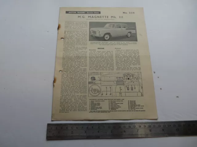 Motor Trader Service Data Sheet 359, 1961. MG Magnette Mk III