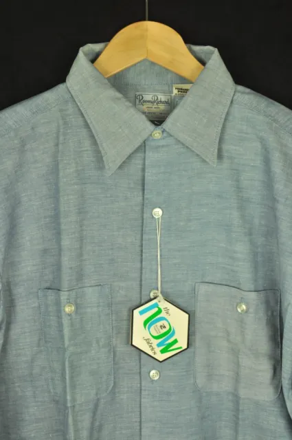 Vtg. Dead Stock Roomy Richard Union Made Never Press Chambray Work Shirt 16-1/2