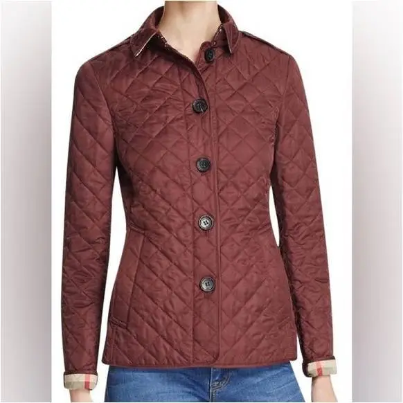 NWT (mis-tagged) Burberry Brit Nova Check Ashurst Quilted Jacket Coat Claret XS