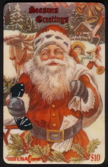 $10. Olde Tyme Santa With Phone Design 'Seasons Greetings' (1994) Phone Card