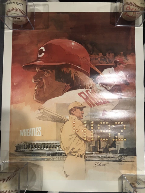 Pete Rose Vintage 1985 Wheaties Poster 4192 Hits Ty Cobb Record 18" x 24"