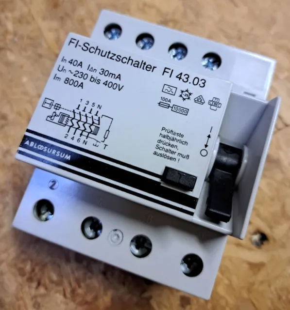 ABL SURSUM FI 43.03 RCCB FI-Schalter 40A 0,03A FI-Schutz 30mA Fehlerstrom