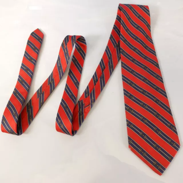 Neck Tie Mens Red Striped Silk Designer Necktie Hand Printed USA KENNETH GORDON