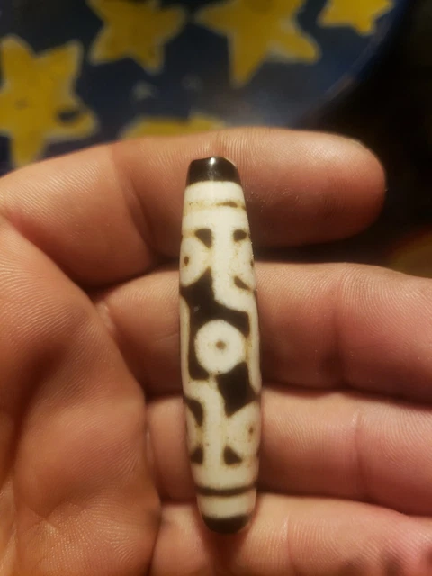 Ancient Tibetan Old Cinnabar Agate 9 Eye Dzi Bead 59mm×13mm