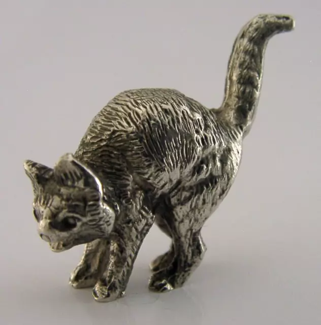 Pretty English Solid Sterling Silver Cat Figure London 1979 Animal
