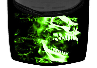 Flames Grunge Fangs Skulls Truck Car Vinyl Graphic Green Hood Wrap Decal Black