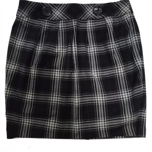 Iz Byer California Plaid Skirt Jrs 9 Black Gray Academia Grunge Y2K Rayon W28