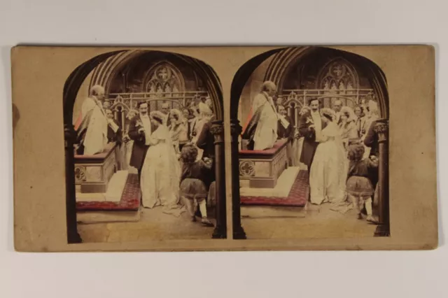 Großbritannien UK Hochzeit Kirche c1860 Foto Handcolored Stereo Vintage Albumin