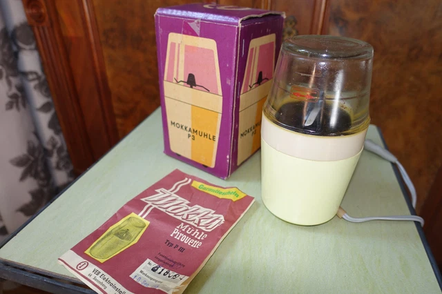 VEB Oberlind Pirouette OVP gelb Mokkamühle Kaffeemühle Schlagwerk DDR Ostalgie