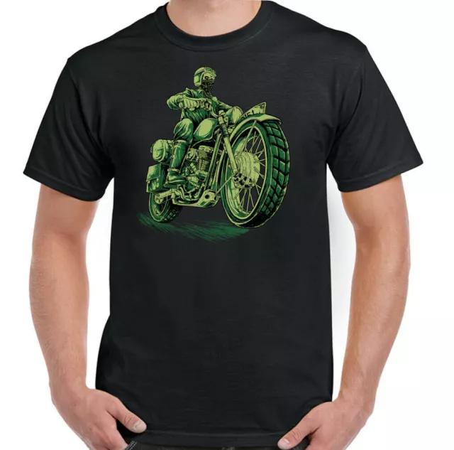 Cafe Racer T-Shirt Mens Motorcycle Skull Motorbike Indian Biker Bike Top Green