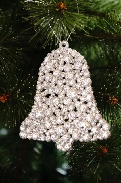2er Glocken Silber Glitter Tischdeko Baumschmuck Weihnachten Geschenkanhänger