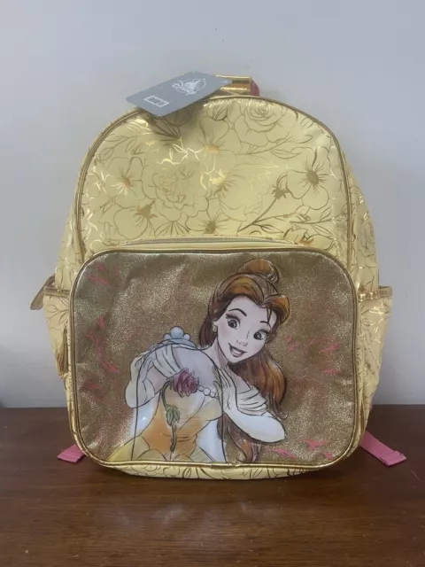 Disney Parks Beauty and the Beast Princess Belle Floral Glitter Backpack Gold