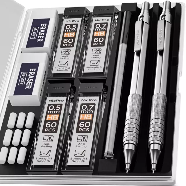 Nicpro Druckbleistifte Set Mit Etui, 2 Stücke Automatische Metall Mechanische St